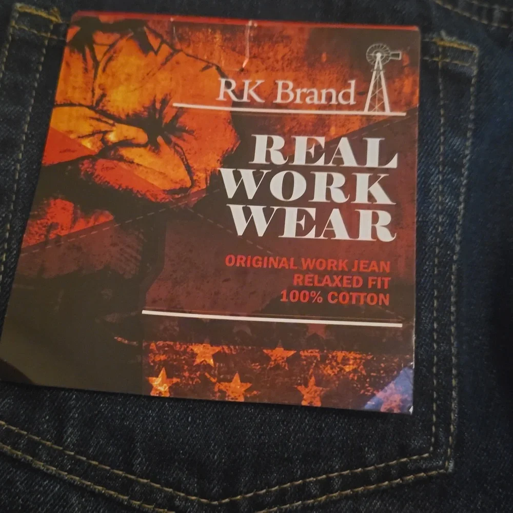 New RK Brand Men's 42x29 Real Workwear Dark‎ Wash Relaxed Fit 100% Cotton Jeans